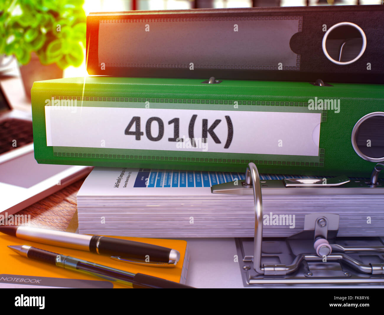 Le 401K sur Green Office Dossier. La tonalité de l'image. Banque D'Images