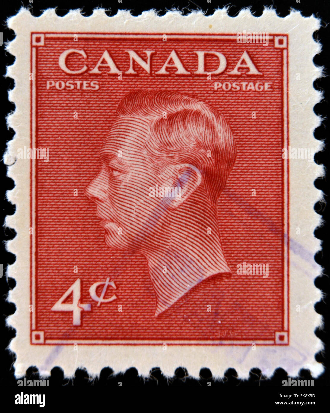 CANADA - circa 1949 : timbre imprimé au Canada, montre portrait du roi George VI (1895-1952), circa 1949 Banque D'Images