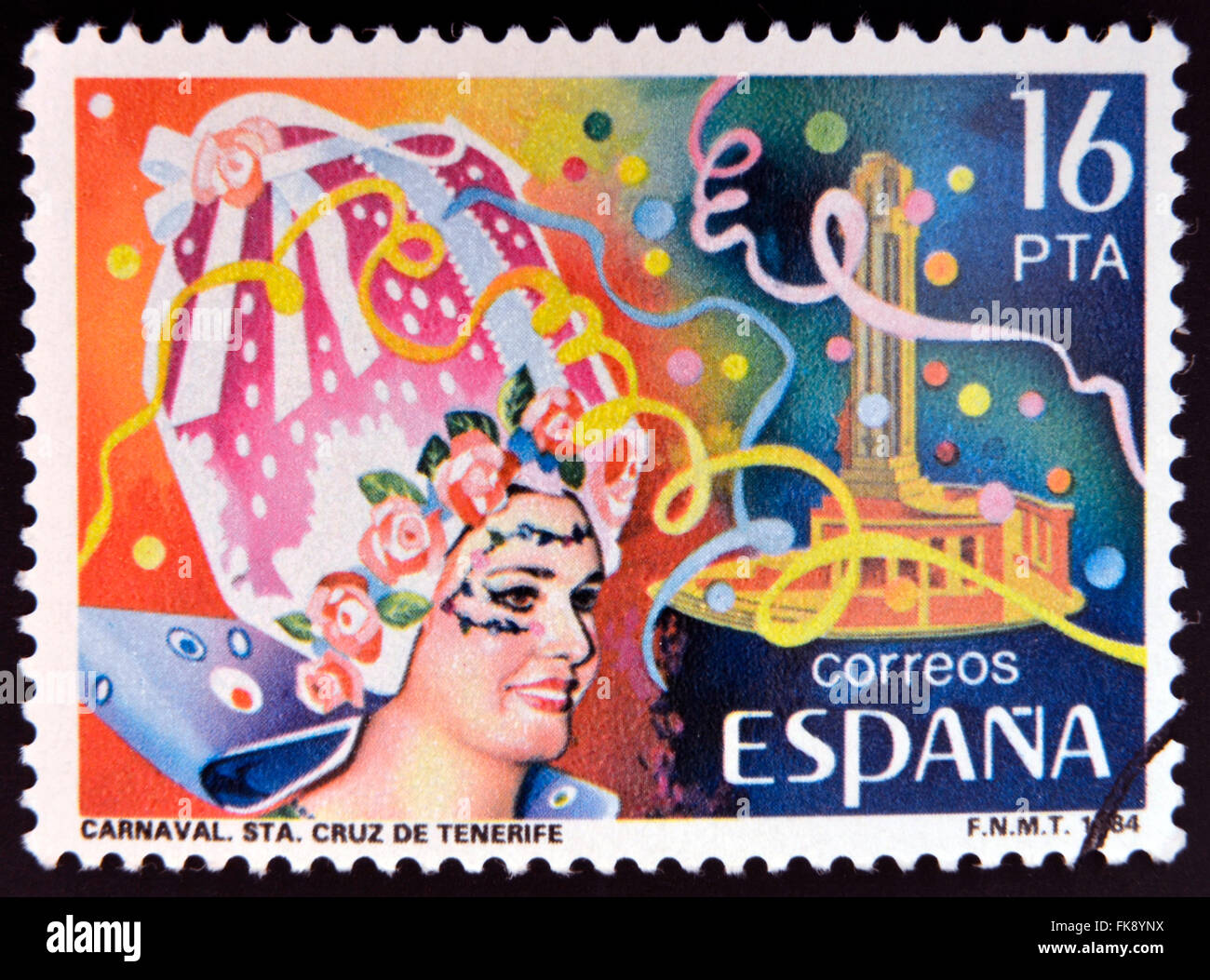 Espagne - circa 1984 : timbres en Espagne affiche Carnaval de Santa Cruz de Tenerife, vers 1984 Banque D'Images