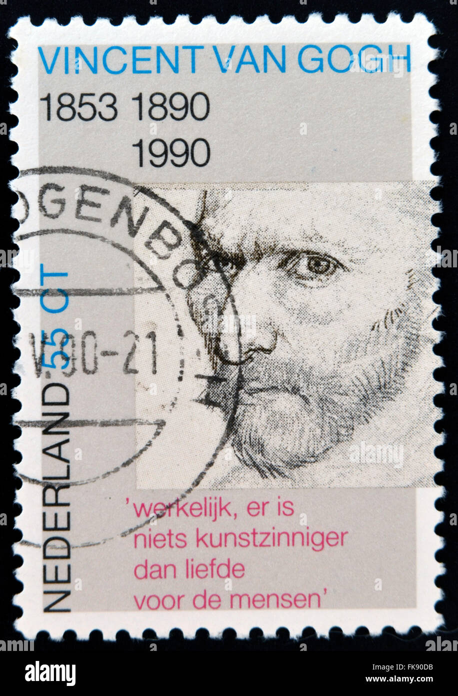 Pays-bas - circa 1990 : timbre imprimé en Hollande montre l'auto-portrait, crayon, par Vincent van Gogh, circa 1990 Banque D'Images