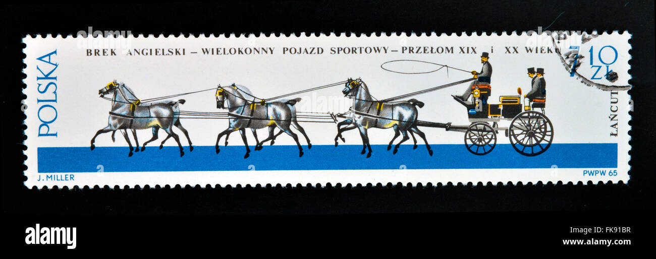 Pologne - VERS 1965 : un timbre imprimé en Pologne montre vieux chariot, vers 1965 Banque D'Images