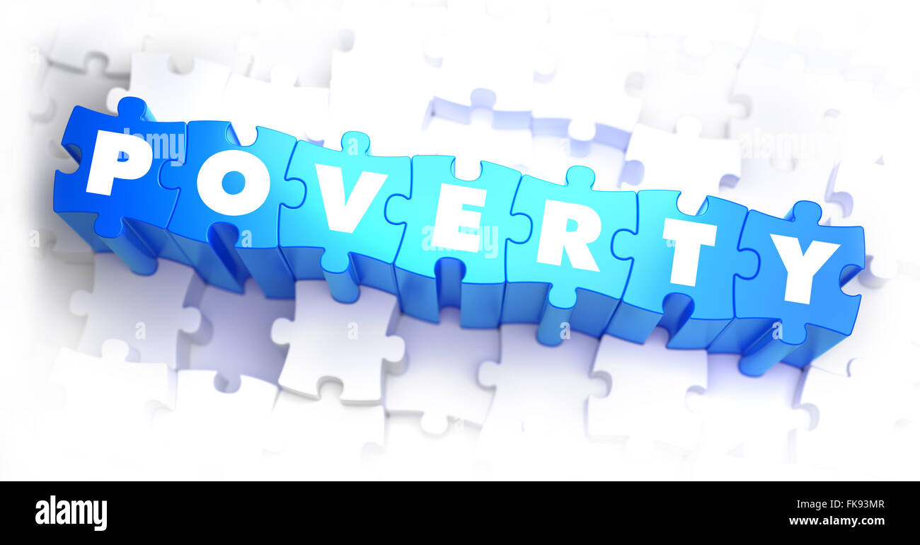 La pauvreté - texte sur bleu puzzles. Banque D'Images
