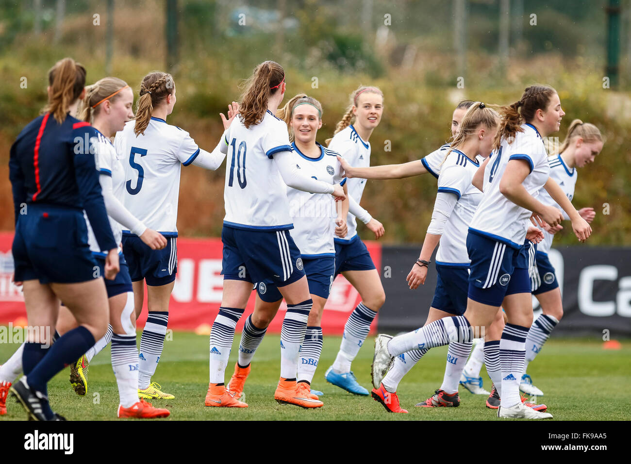 La Manga, en Espagne. 07 mars, 2016. Match de football amical Tournoi des 8 Nations entre l'Angleterre contre le Danemark les femmes de moins de 19 ans © ABEL Banque D'Images