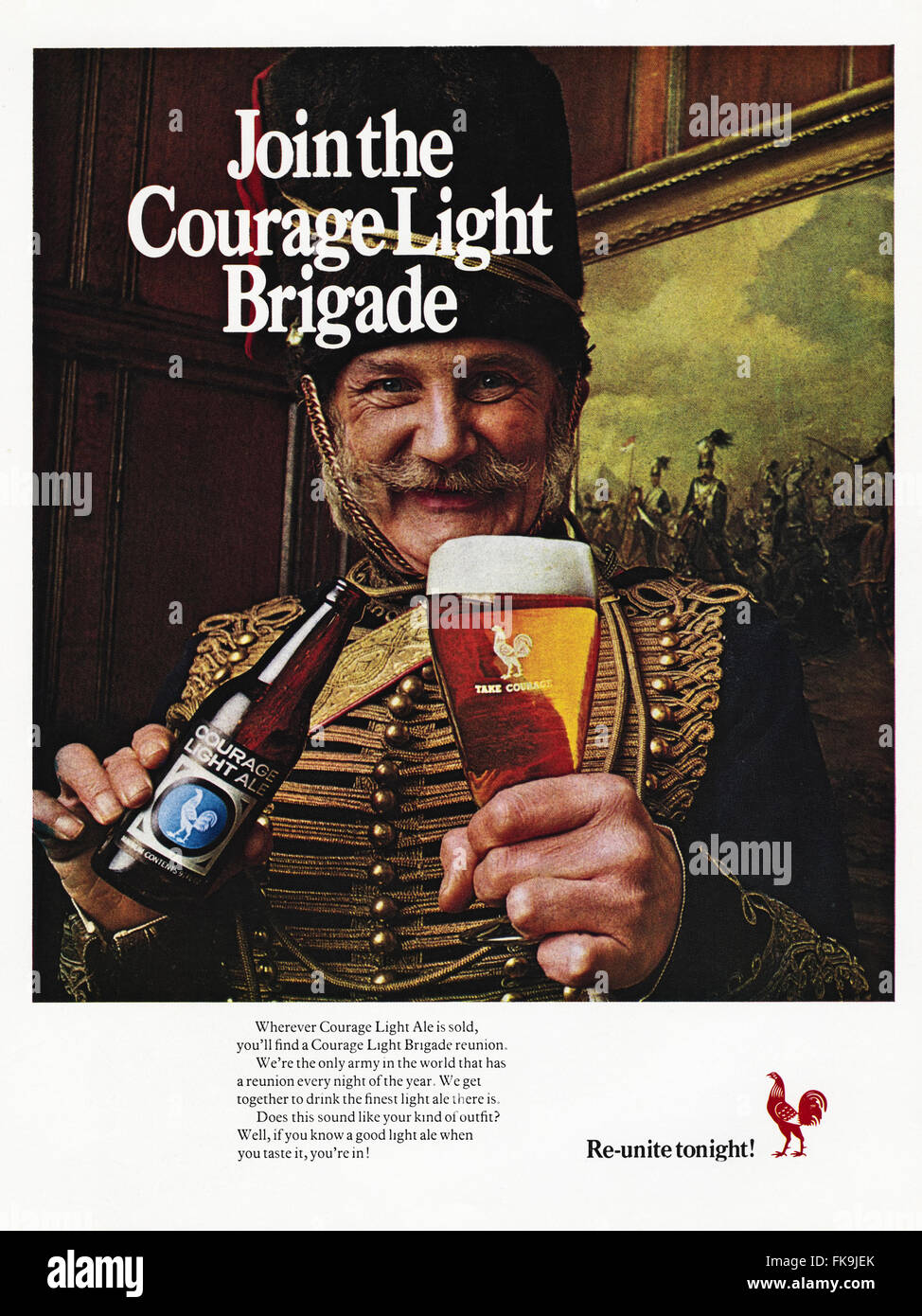 Vintage Original annonce pleine page couleur à partir de 1960. Publicité La publicité DU COURAGE 1969 lumière d'ALE. Banque D'Images