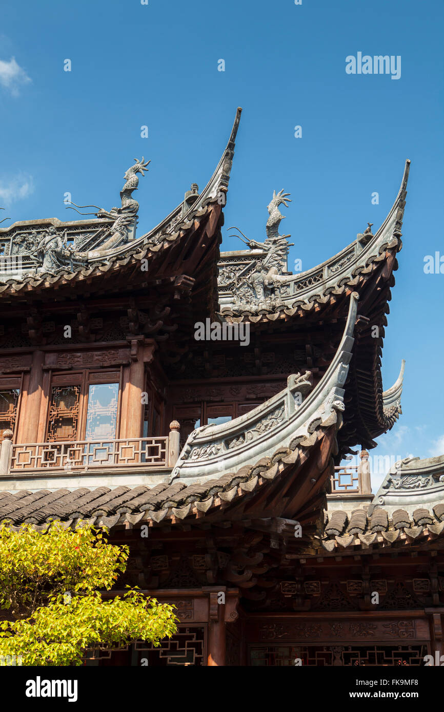 Détail du toit, le Jardin Yuyuan, Shanghai, Chine Banque D'Images