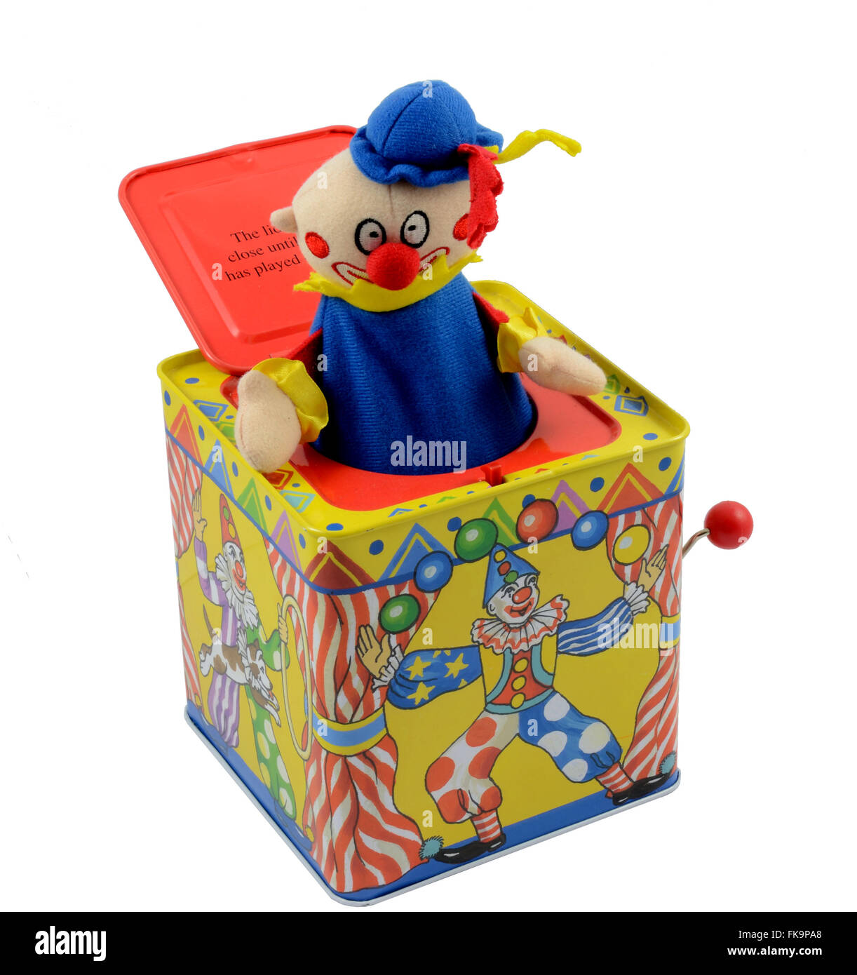 Un jack-in-a-box isolé sur un fond blanc. Banque D'Images