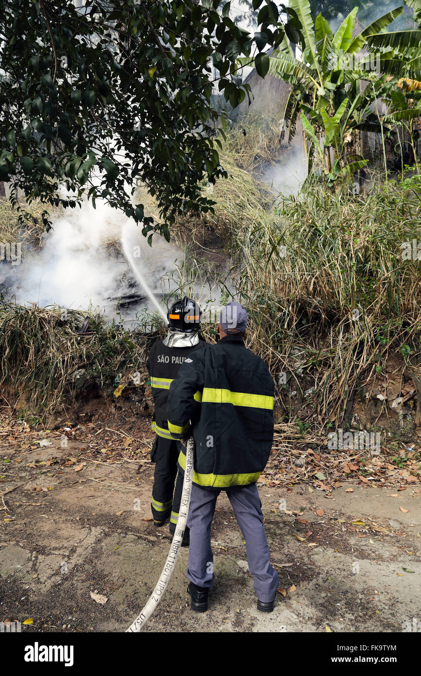 Lutte contre l'incendie Les pompiers sur la végétation près de l'Avenida Sumaré, district de Morumbi, à l'ouest Banque D'Images