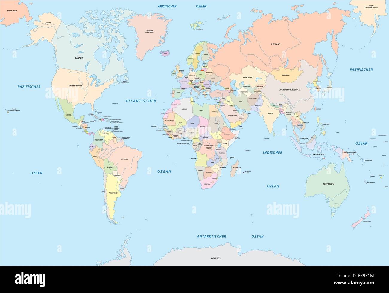 Carte du monde en langue allemande Illustration de Vecteur