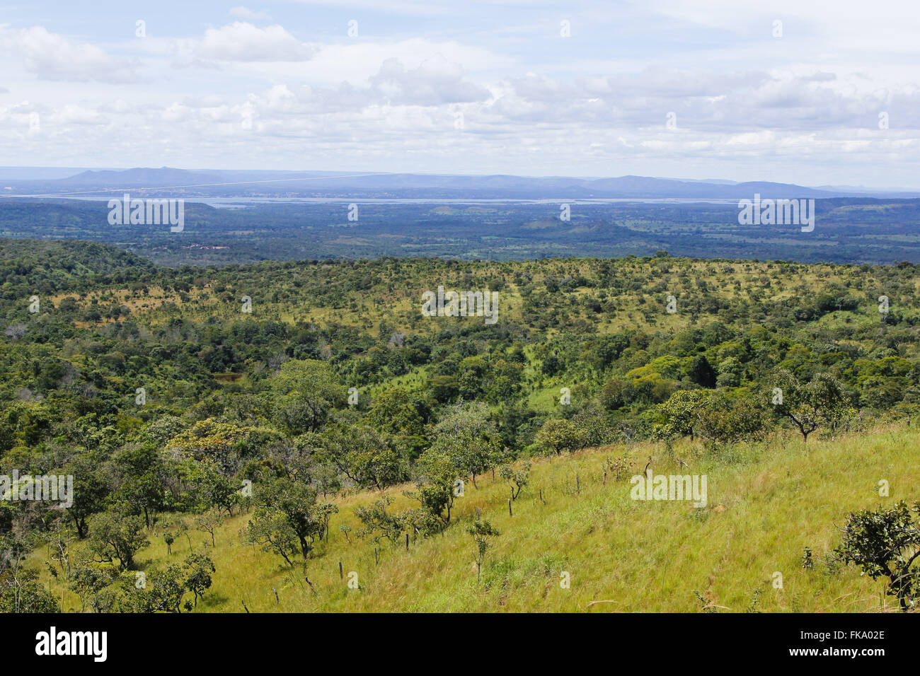 Paysage de savane avec de la rivière Tocantins en arrière-plan - la région montagneuse Banque D'Images