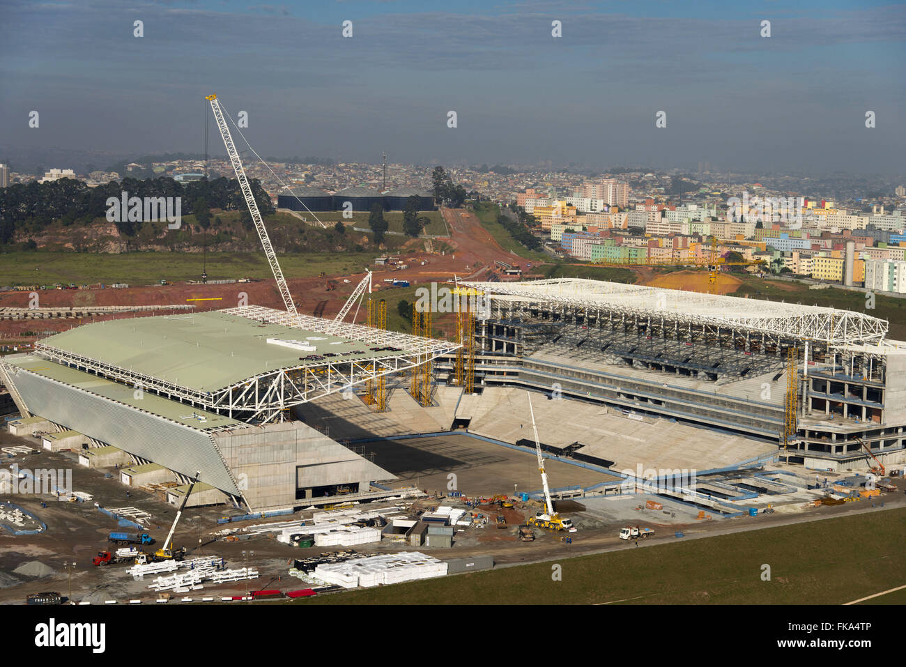 Vue aérienne de la construction Travaux de la Corinthiens stade Arena avec droit au logement Banque D'Images