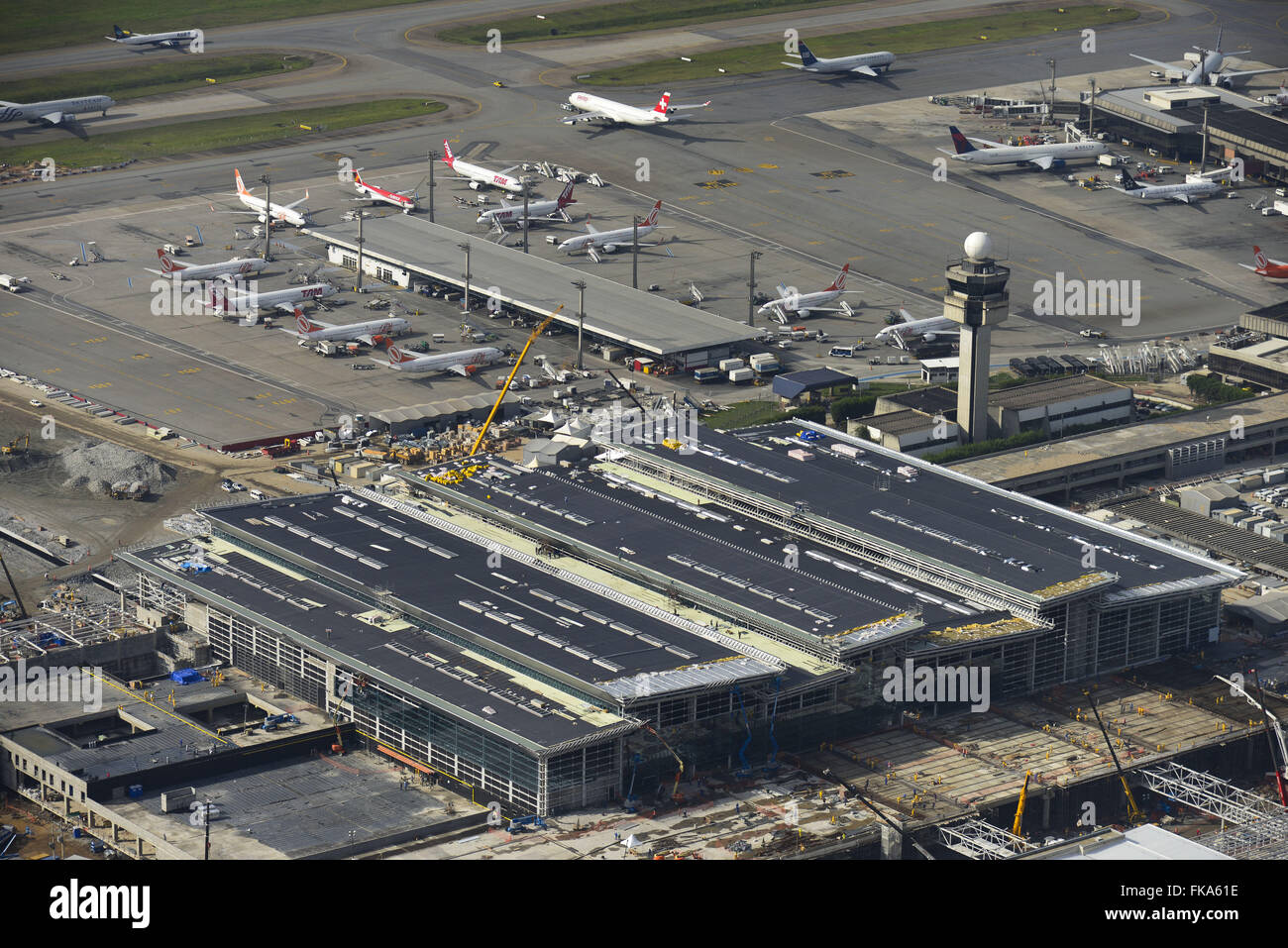 Vue aérienne de l'extension de l'Aéroport International de Sao Paulo Banque D'Images