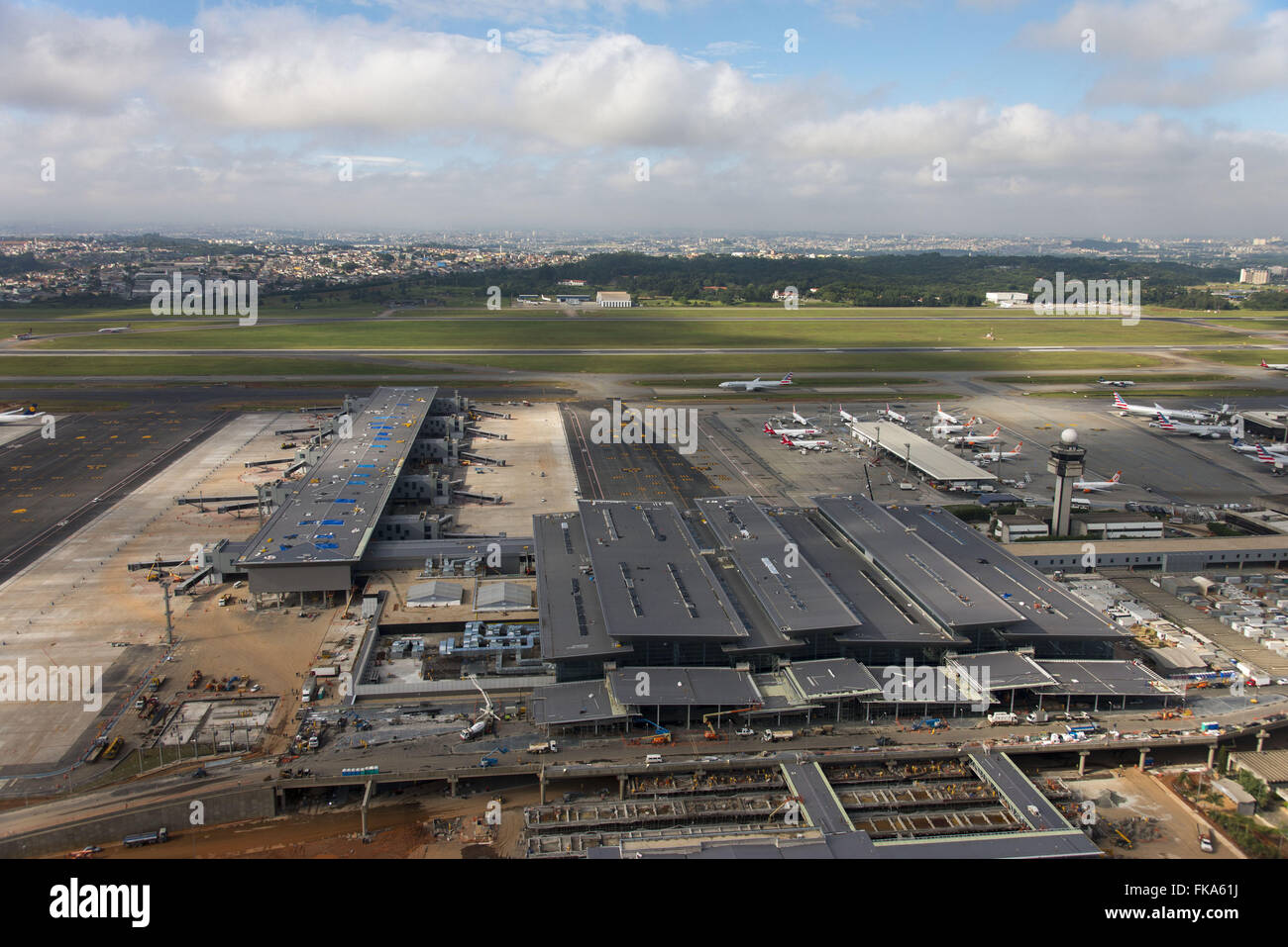 Vue aérienne de l'extension de l'Aéroport International de Sao Paulo Banque D'Images