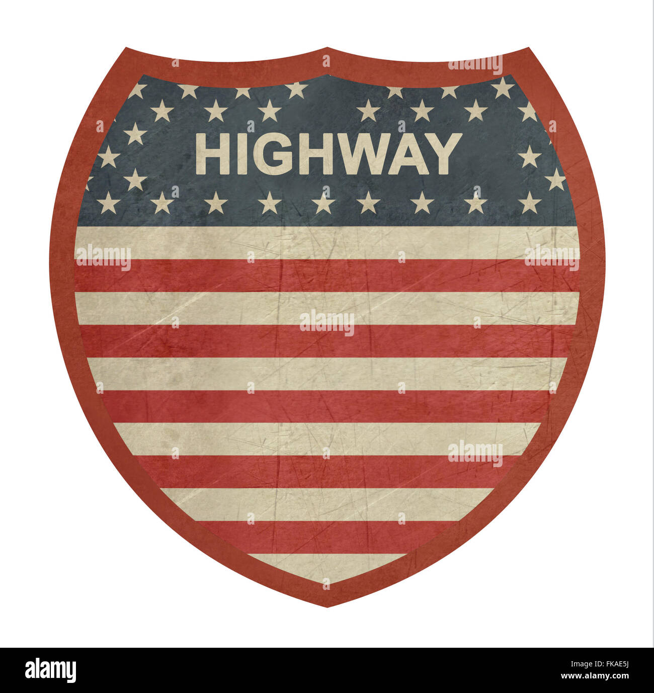 Grunge American Interstate highway sign isolé sur un fond blanc. Banque D'Images