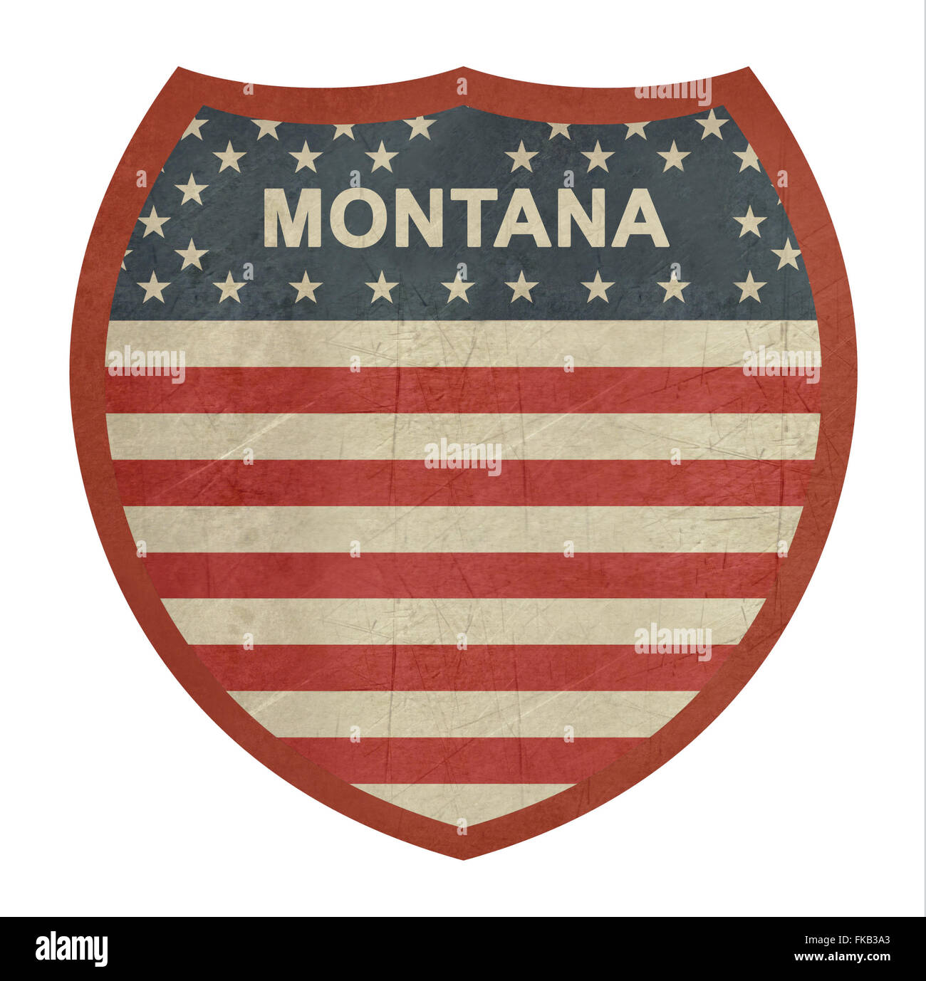 Grunge Américain du Montana Interstate highway sign isolé sur un fond blanc. Banque D'Images