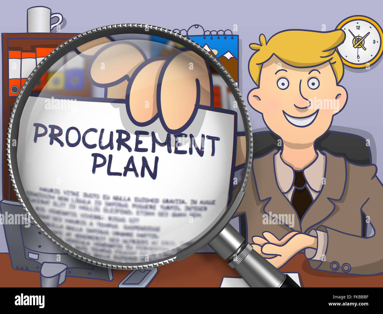 Le Plan d'achats par le biais de la loupe. Doodle Style. Banque D'Images