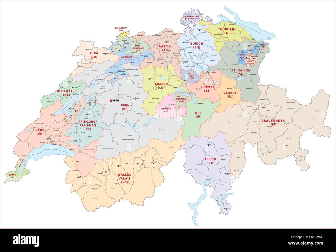 Carte administrative de la Suisse Illustration de Vecteur
