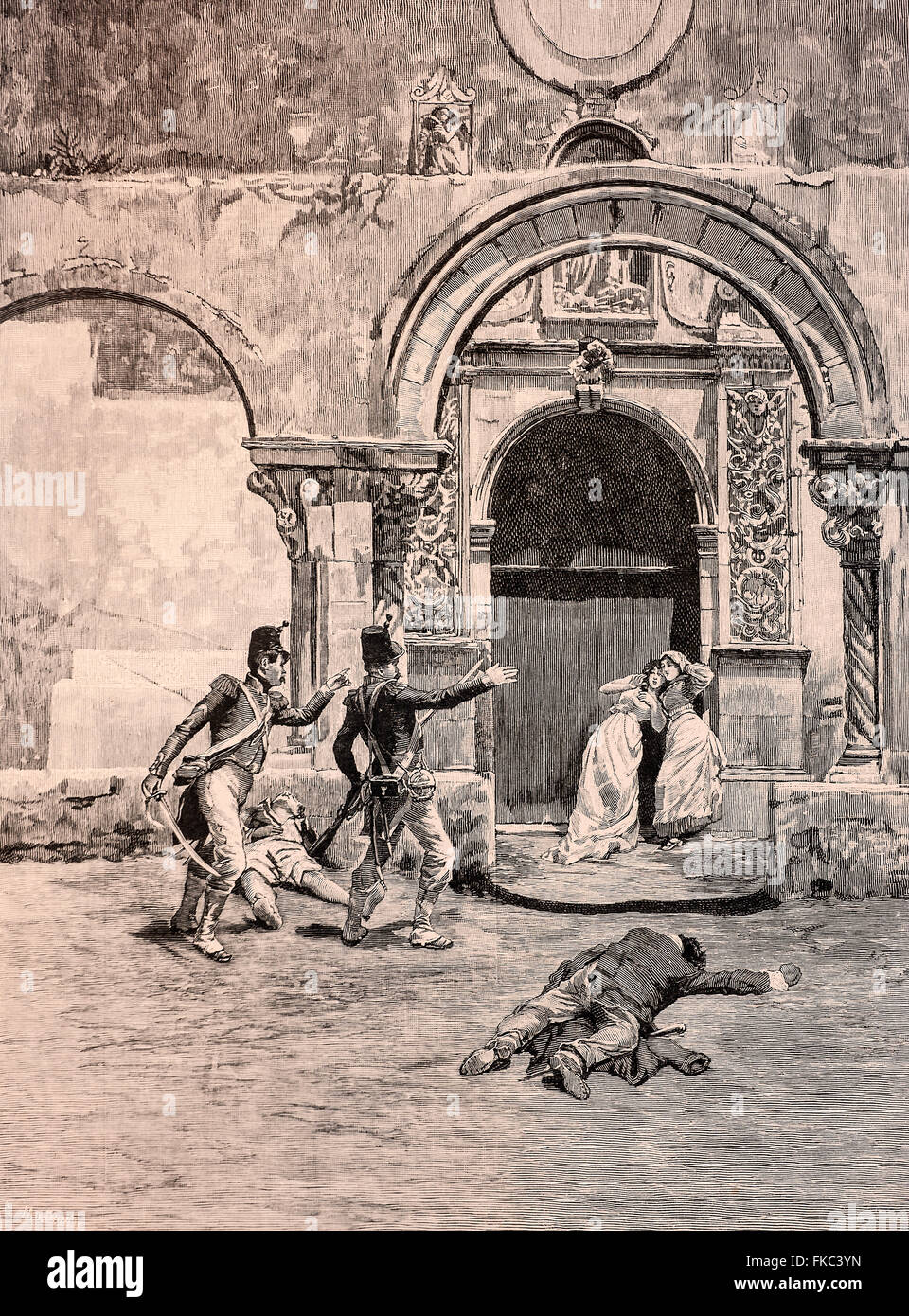Italie Sicile Syracuse Risorgimento Italiano Les soldats de Del Carretto à Syracuse après la révolte de 1837 dans l'impression d'Edorado Matania Banque D'Images
