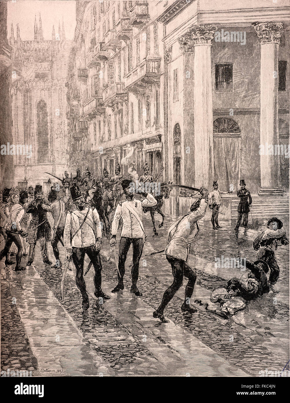 Risorgimento italien provocation de Radetzky soldats contre les gens déterminés à s'abstenir de Milan à partir de tabac 3 Janvier 1848 Banque D'Images