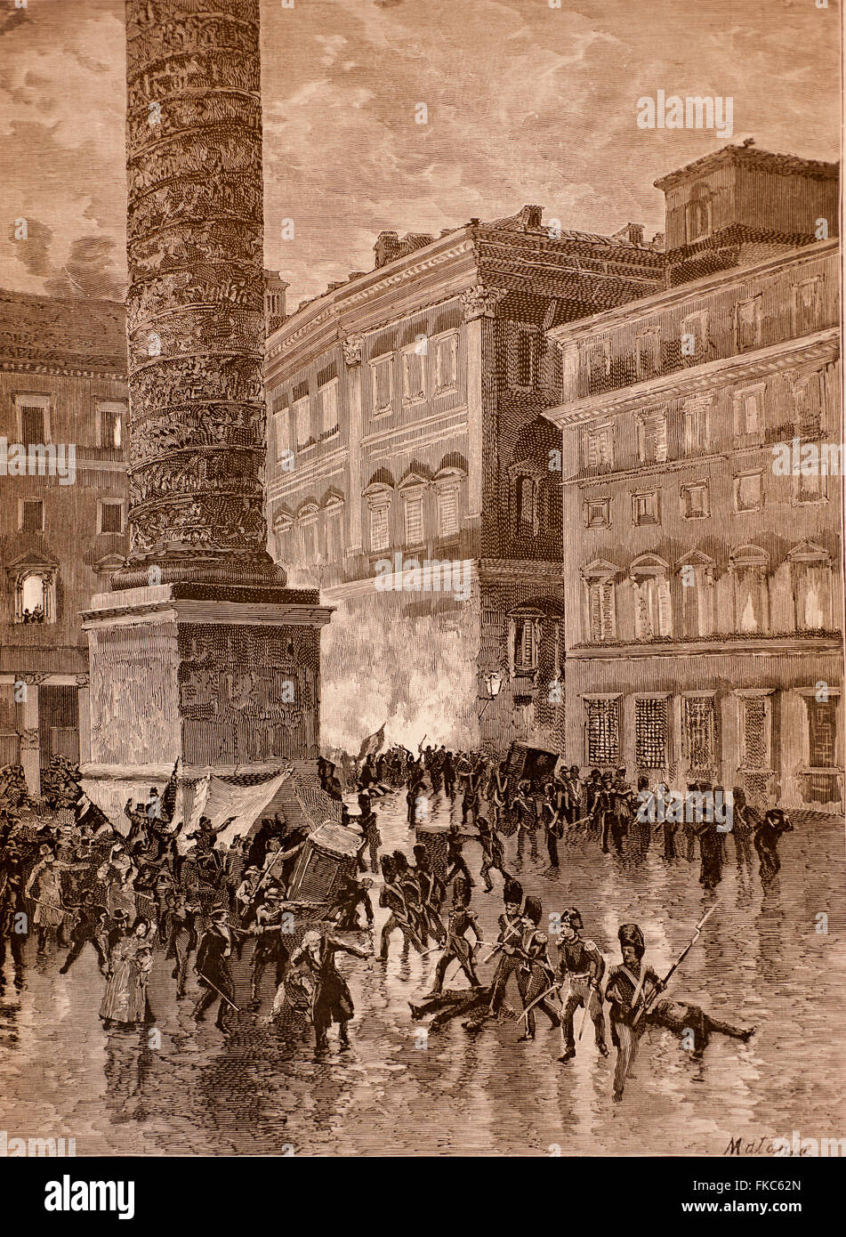Risorgimento italien Rome 1831 Tentative de révolution dans la Piazza Colonna Banque D'Images