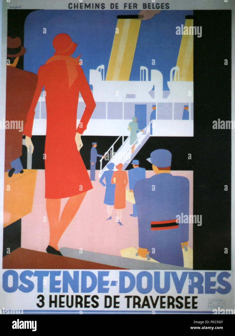 Années 1920, la Belgique affiche Ostende-Douvres Banque D'Images