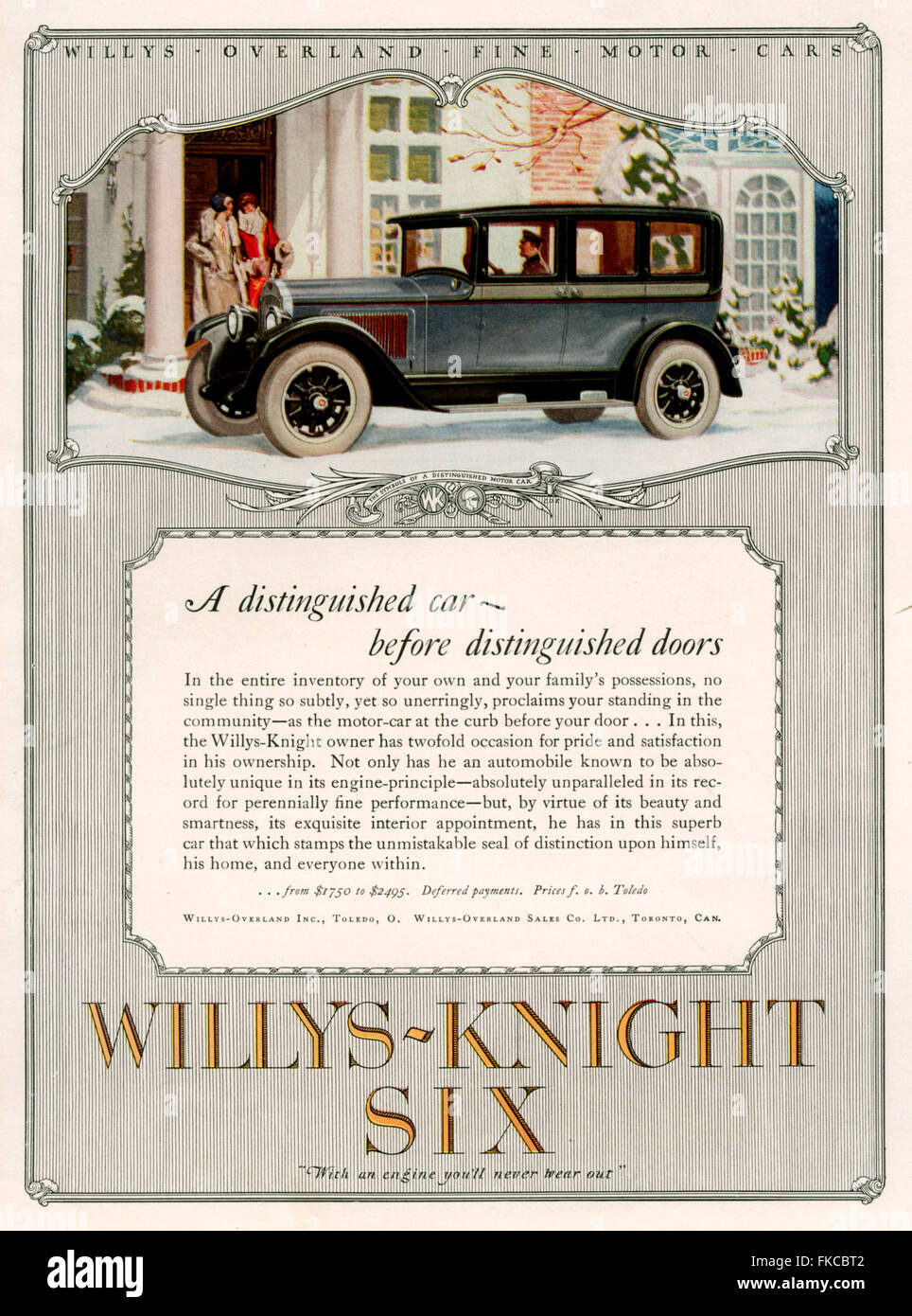 1920 USA Willys-Knight annonce Magazine Six Banque D'Images