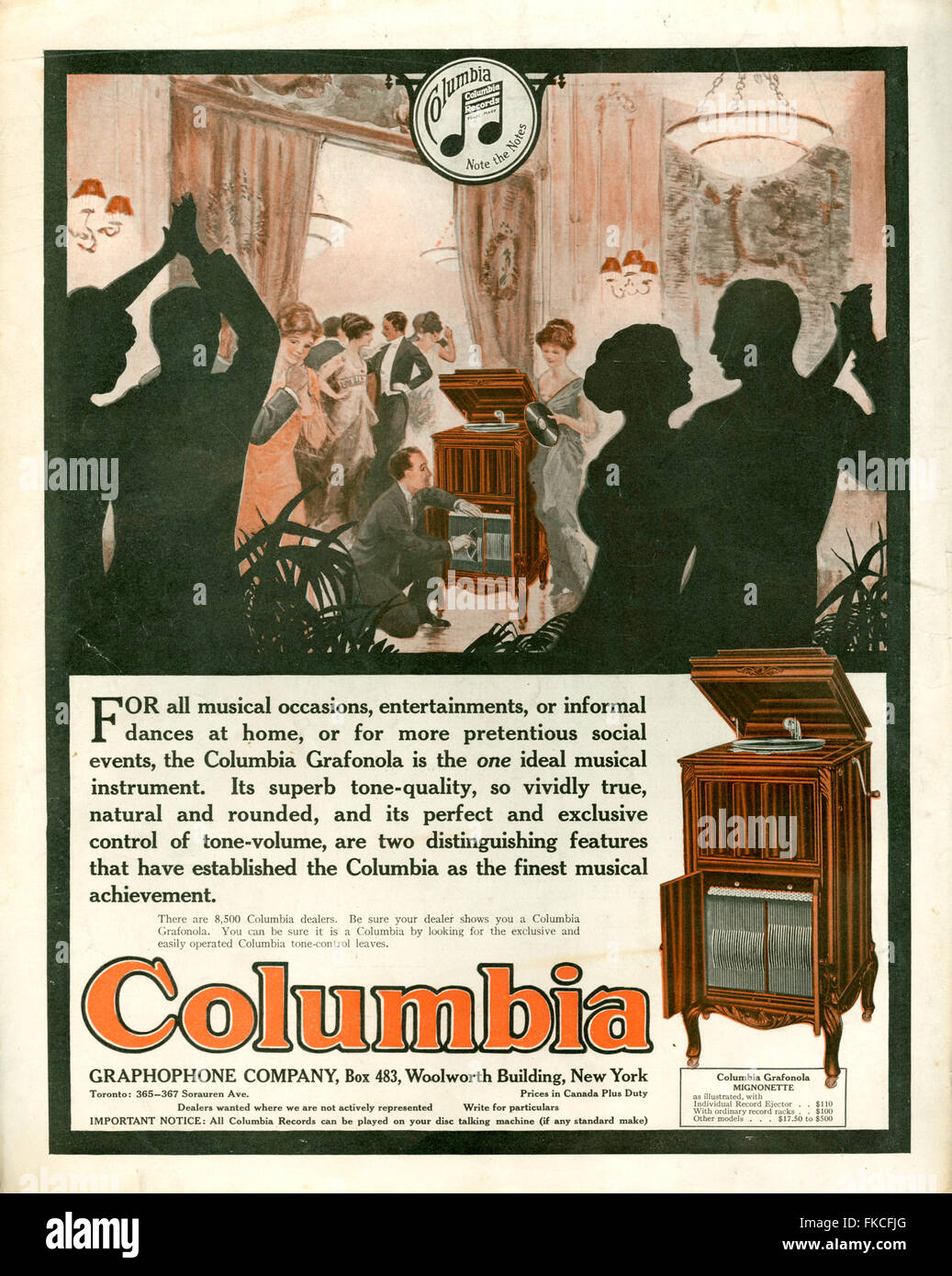 1920 USA Columbia Records annonce Magazine Banque D'Images