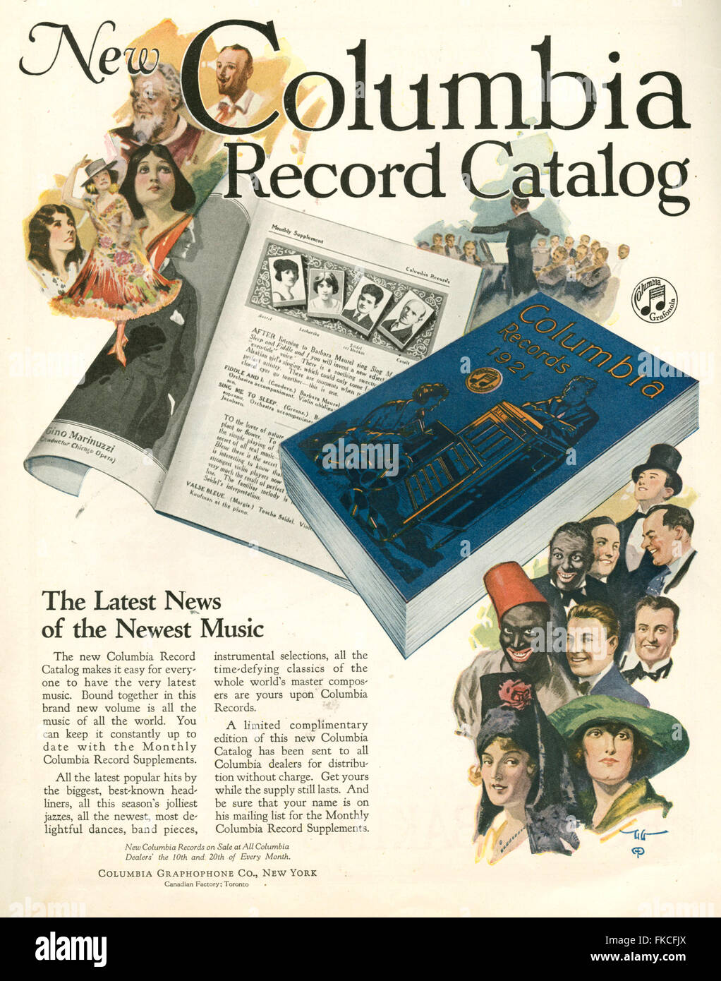 1920 USA Columbia Records annonce Magazine Banque D'Images