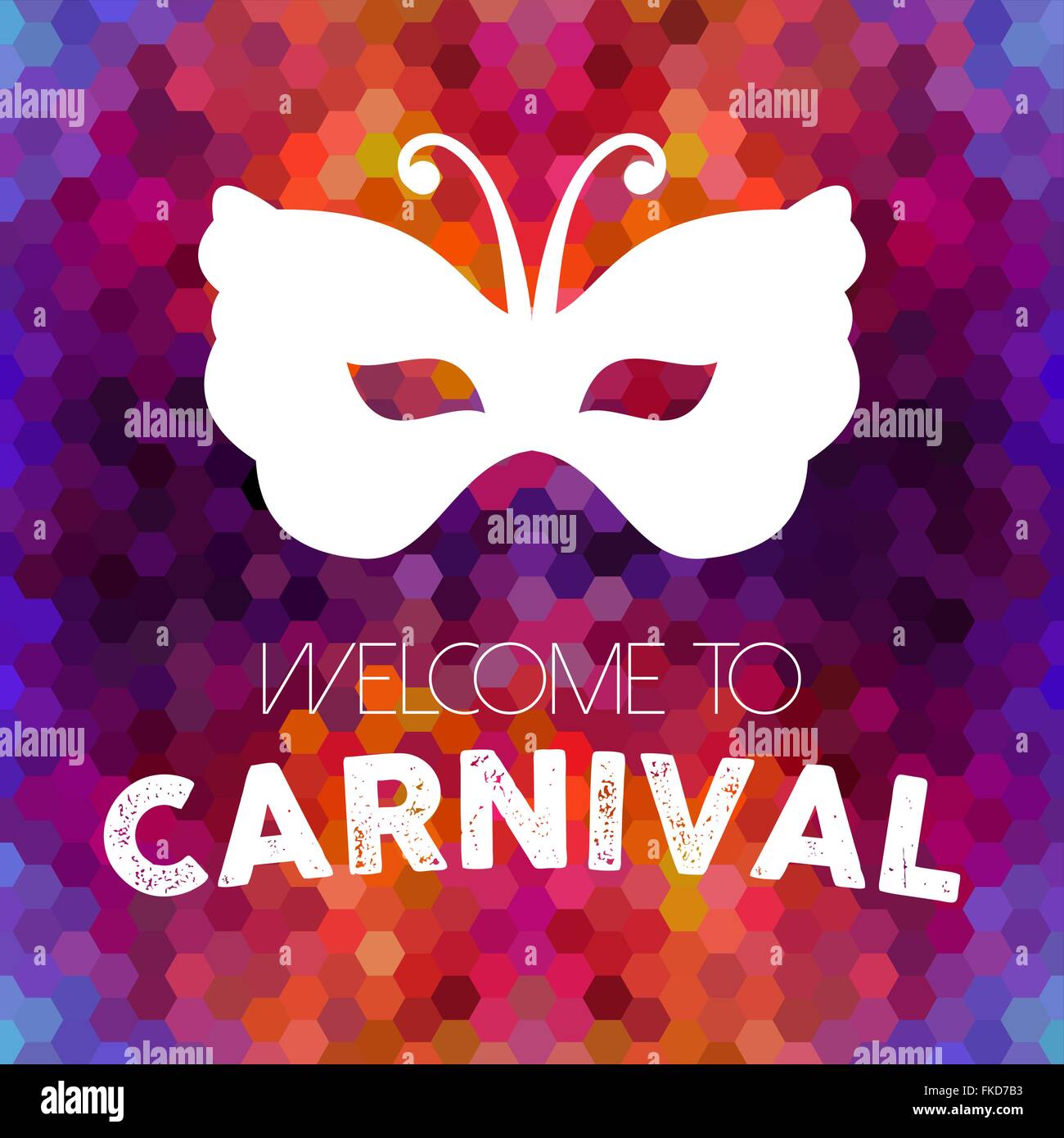 Bienvenue à carnival, design vintage masque papillon coloré sur fond d'abeilles. Vecteur EPS10. Illustration de Vecteur