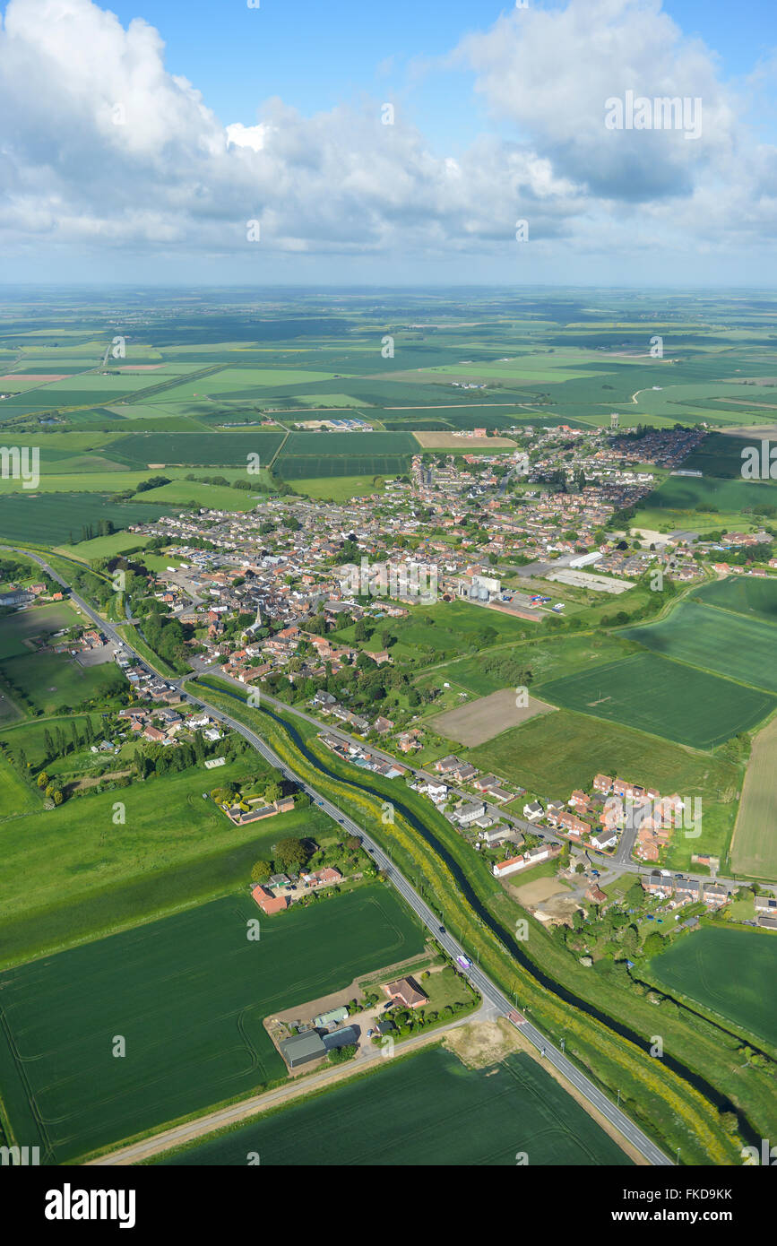 Une vue aérienne de la campagne environnante et Billinghay Lincolnshire Banque D'Images