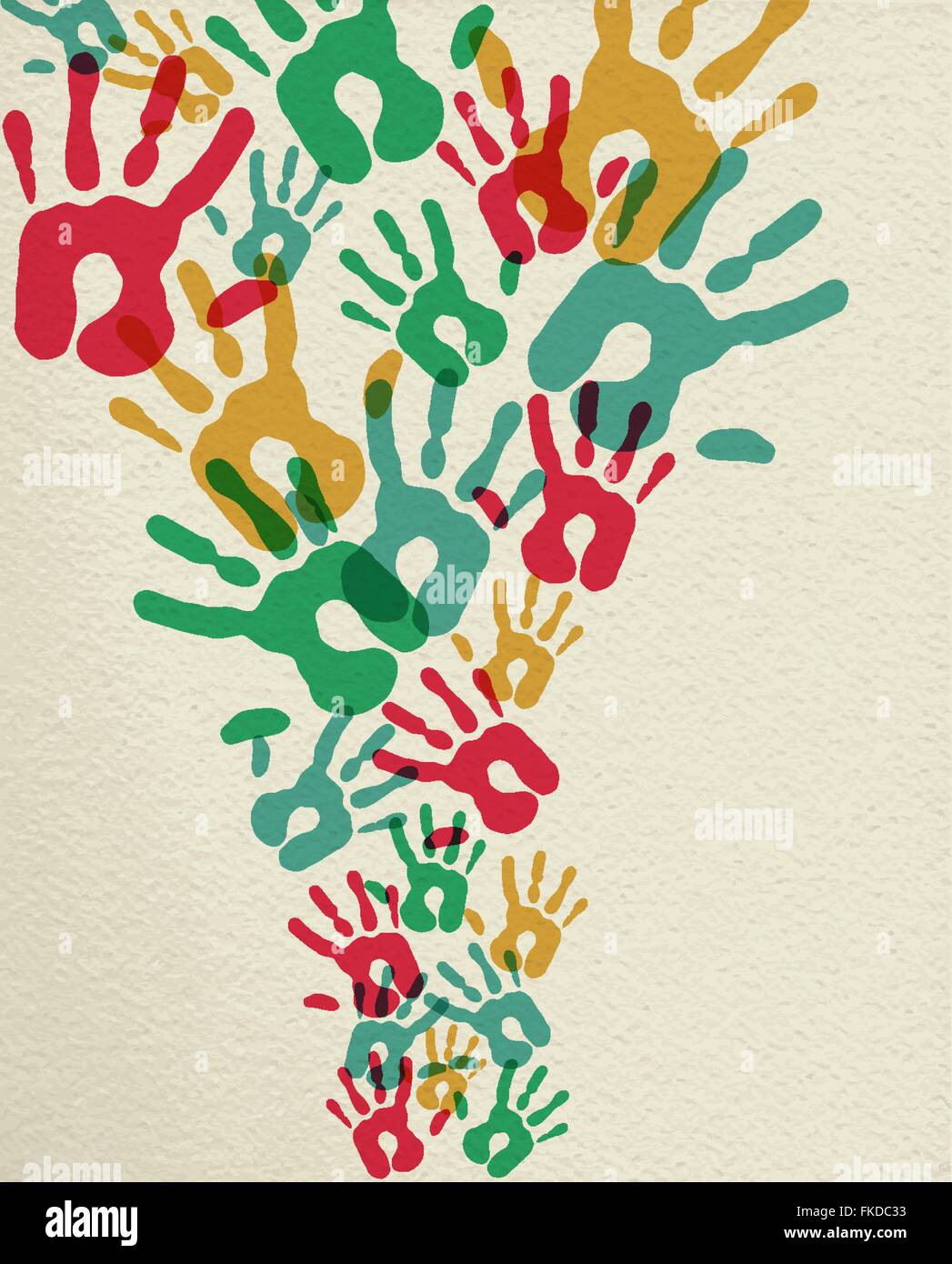 Composition colorée de la main de l'imprime sur fond texturé, la collaboration communautaire de l'art conceptuel vecteur EPS10. Illustration de Vecteur