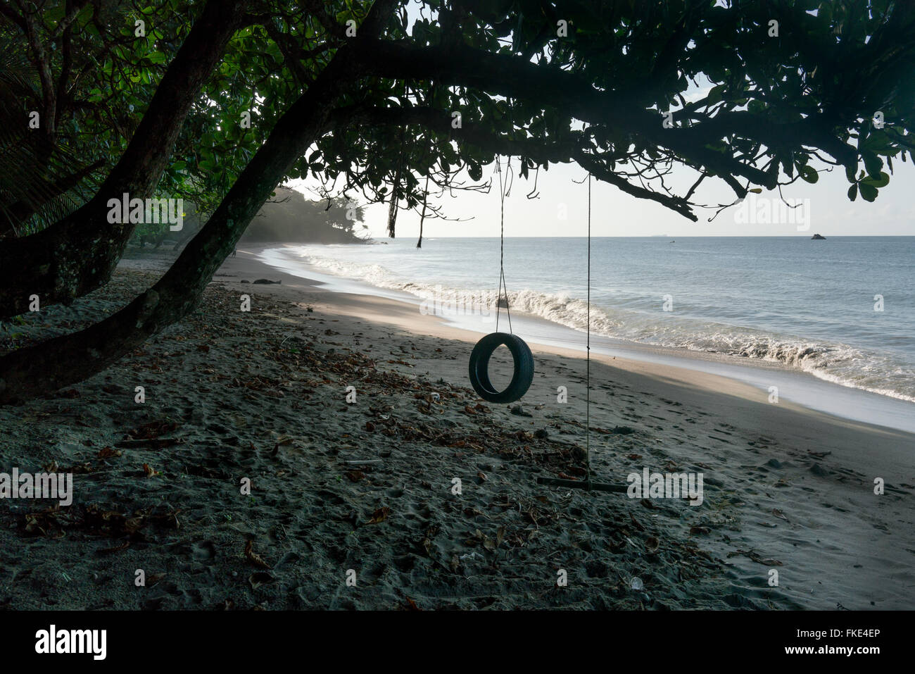 Balançoire pneu sur la plage, à la Trinité, Trinité-et-Tobago Banque D'Images