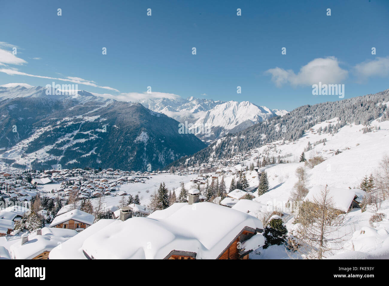 Une vue de la station de ski suisse, Verbier. Banque D'Images