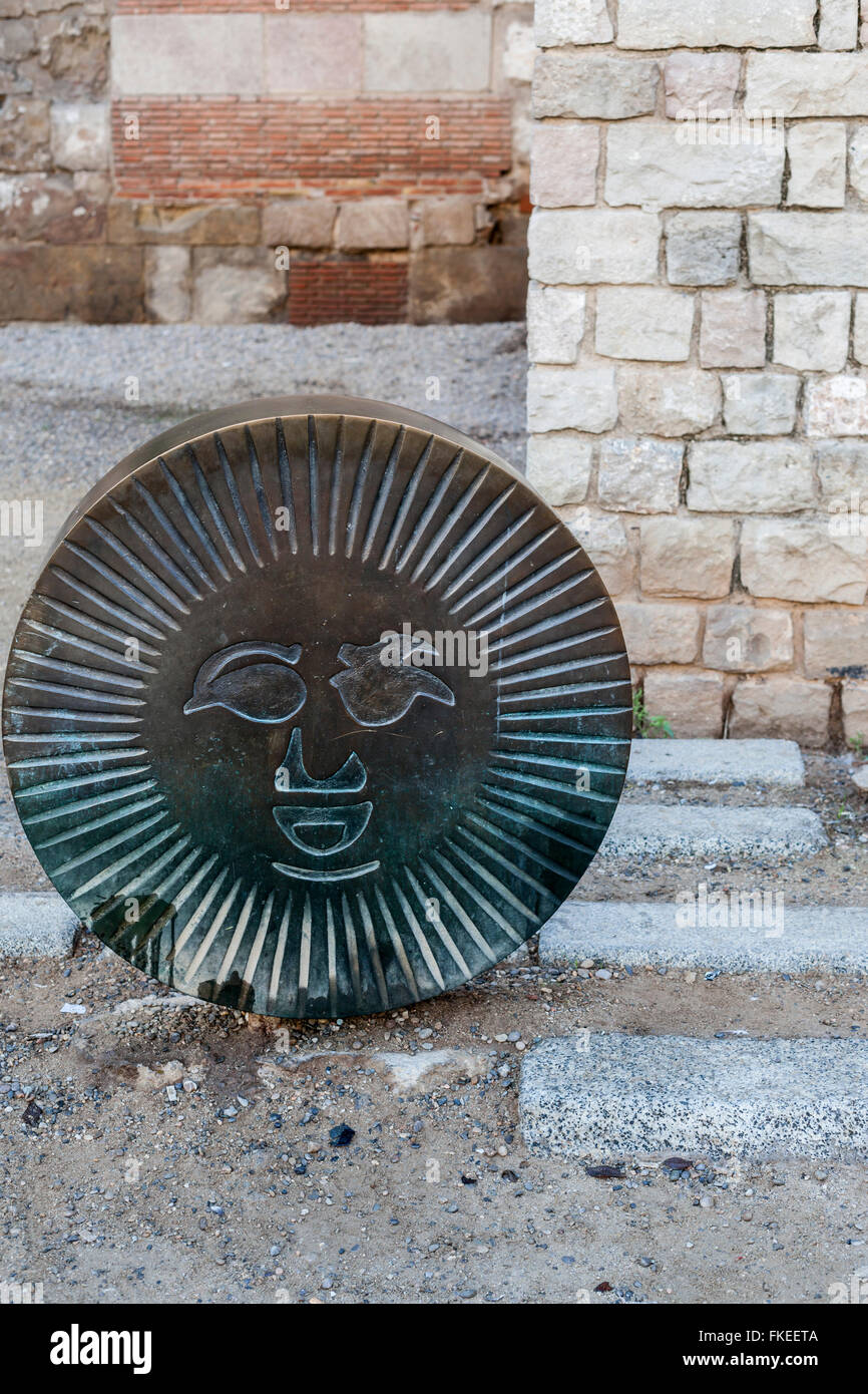 Art Urbain, "Barcino", travail de précision, la lettre O de Barcino, par Joan Brossa, à proximité de cathédrale. Barcelone. Banque D'Images