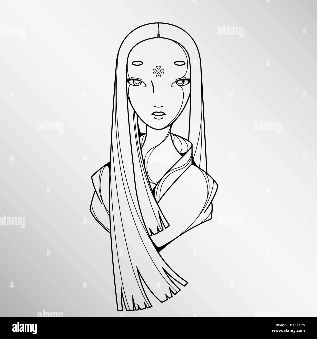 Beau noir et blanc Japon Girl Illustration de Vecteur