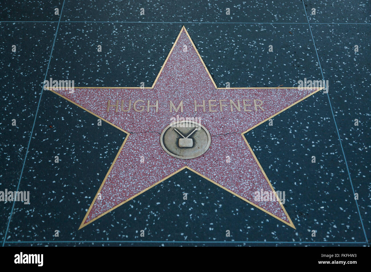 HOLLYWOOD, CALIFORNIE - Le 8 février 2015:Hugh Hefner M's Walk of Fame de Hollywood star le 8 février 2015 à Hollywood, CA. Banque D'Images