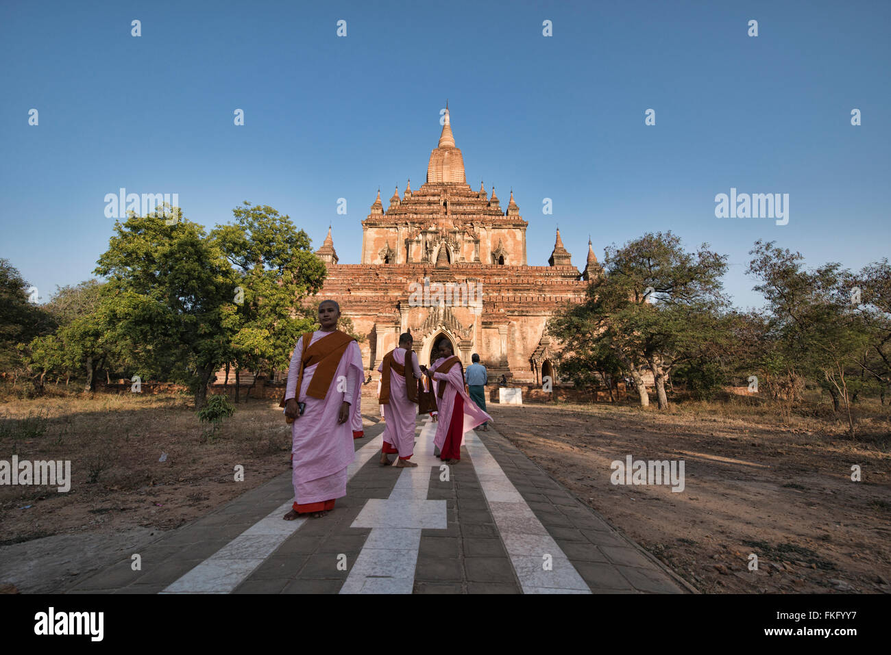 Les nonnes à Sulemani temple de Bagan, Myanmar Banque D'Images
