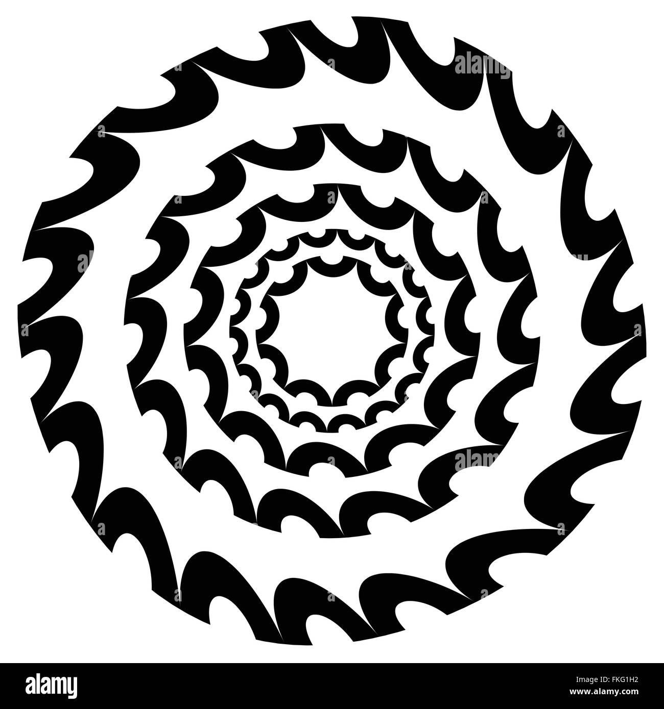 Circulaire, source rayonnante. Résumé géométrique monochrome graphique. Illustration de Vecteur