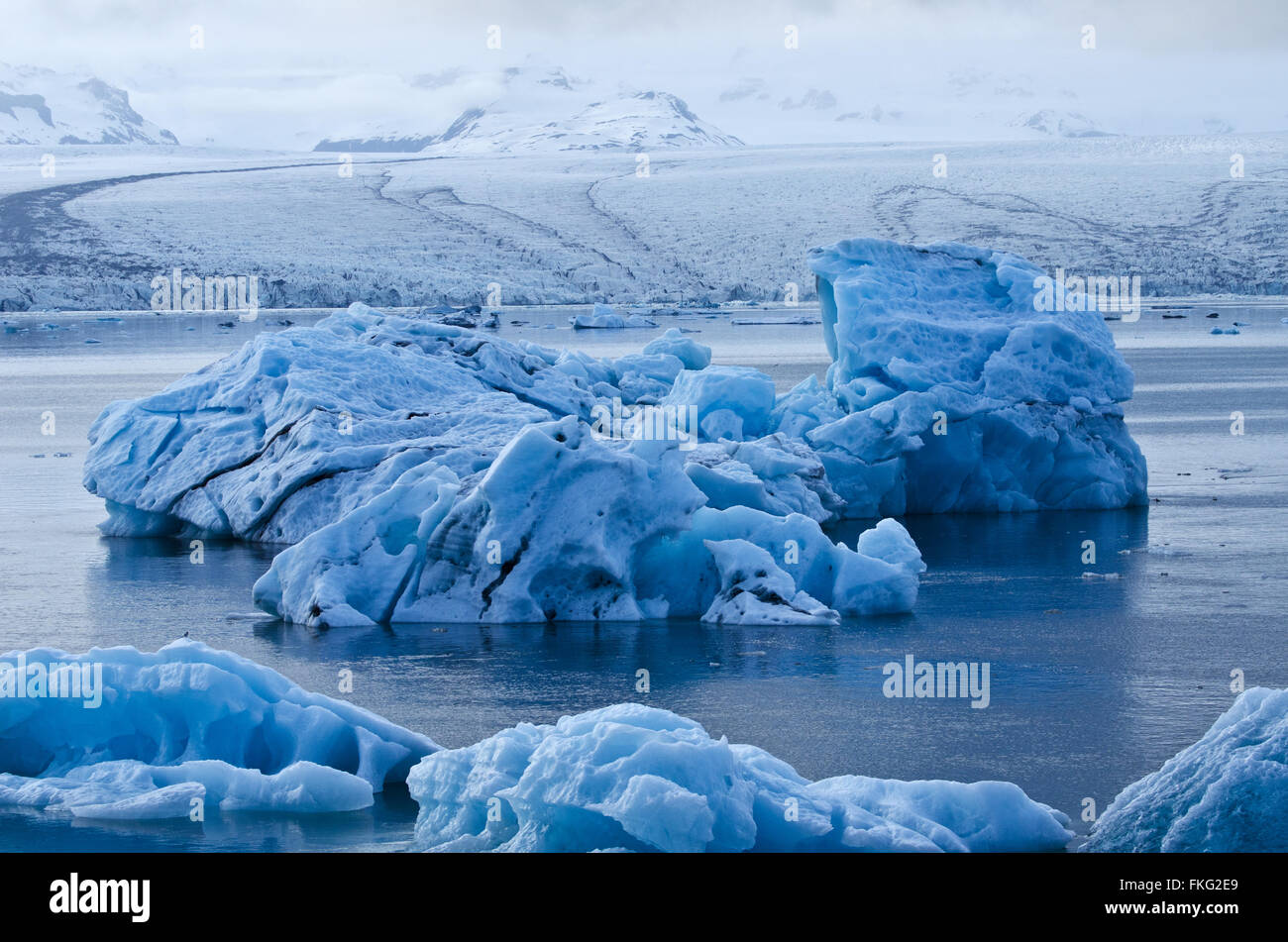 Les icebergs nageant dans la lagune de Jökulsarlon, le glacier de Solheimajökull, Myrdals Jökull, Icelandlotscher Banque D'Images