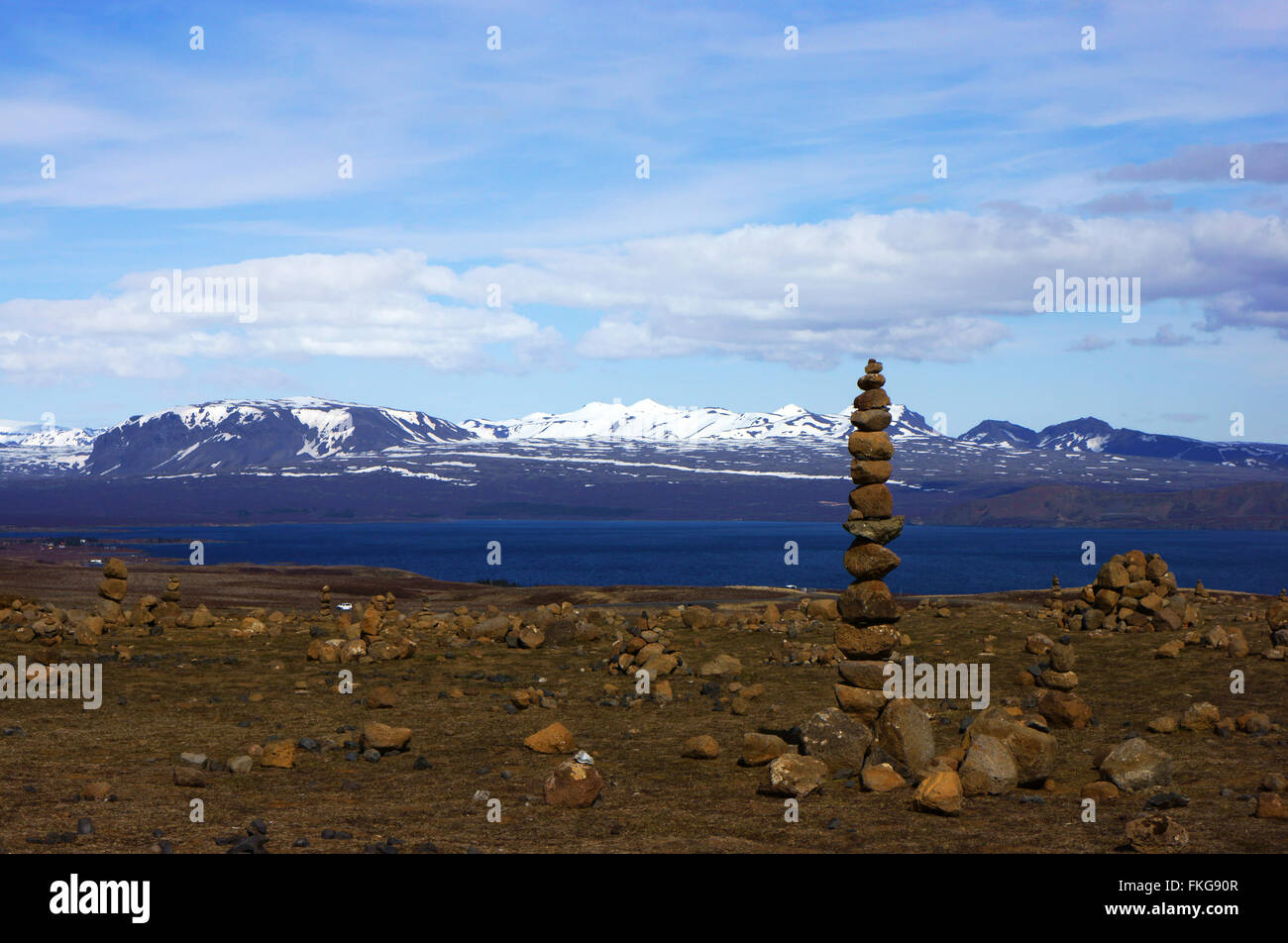 Le long du lac Pingvallavatn Golden Circle Route, SW de l'Islande Banque D'Images