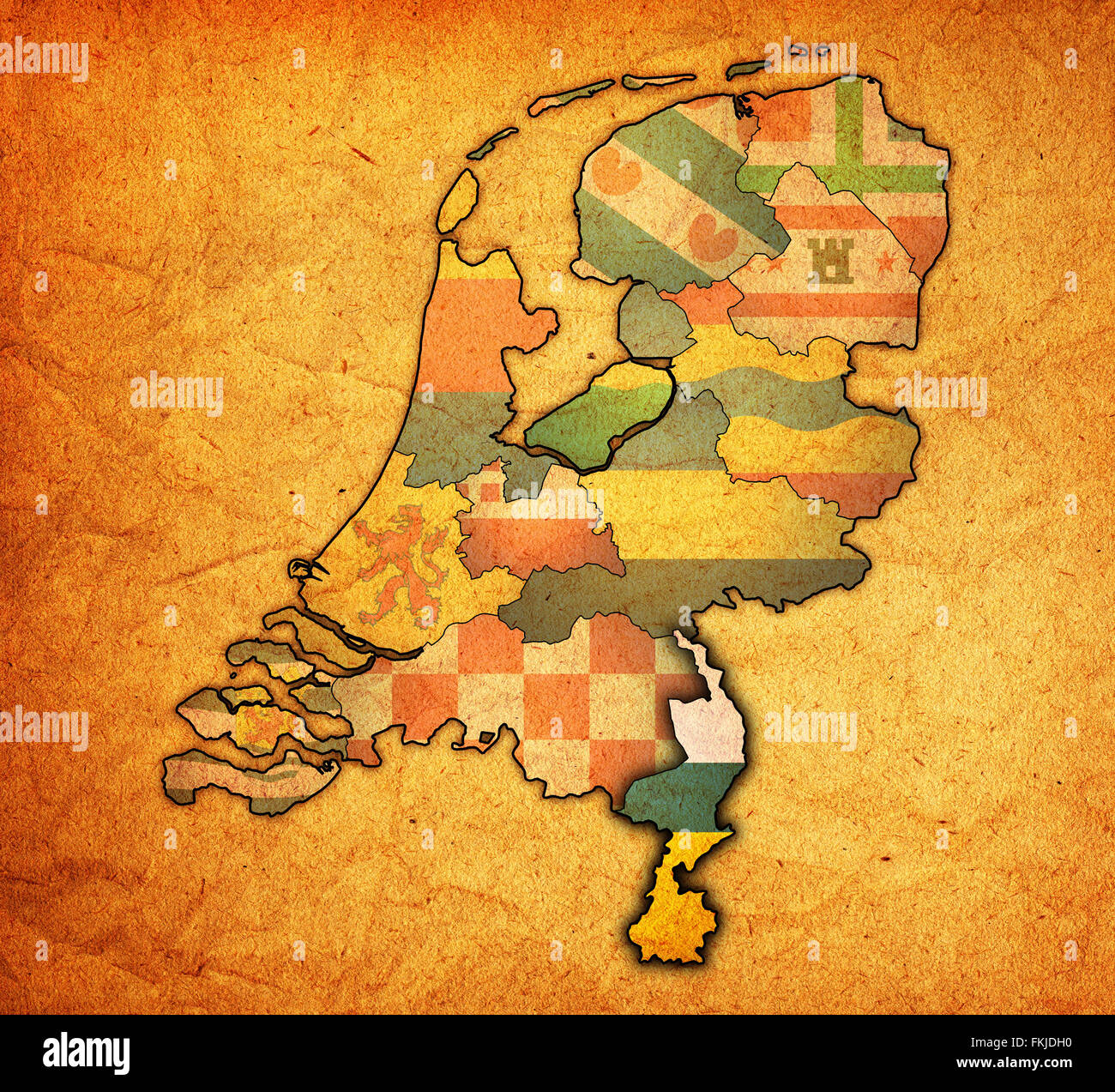 Limbourg drapeau sur la carte des frontières de provinces en PaysBas