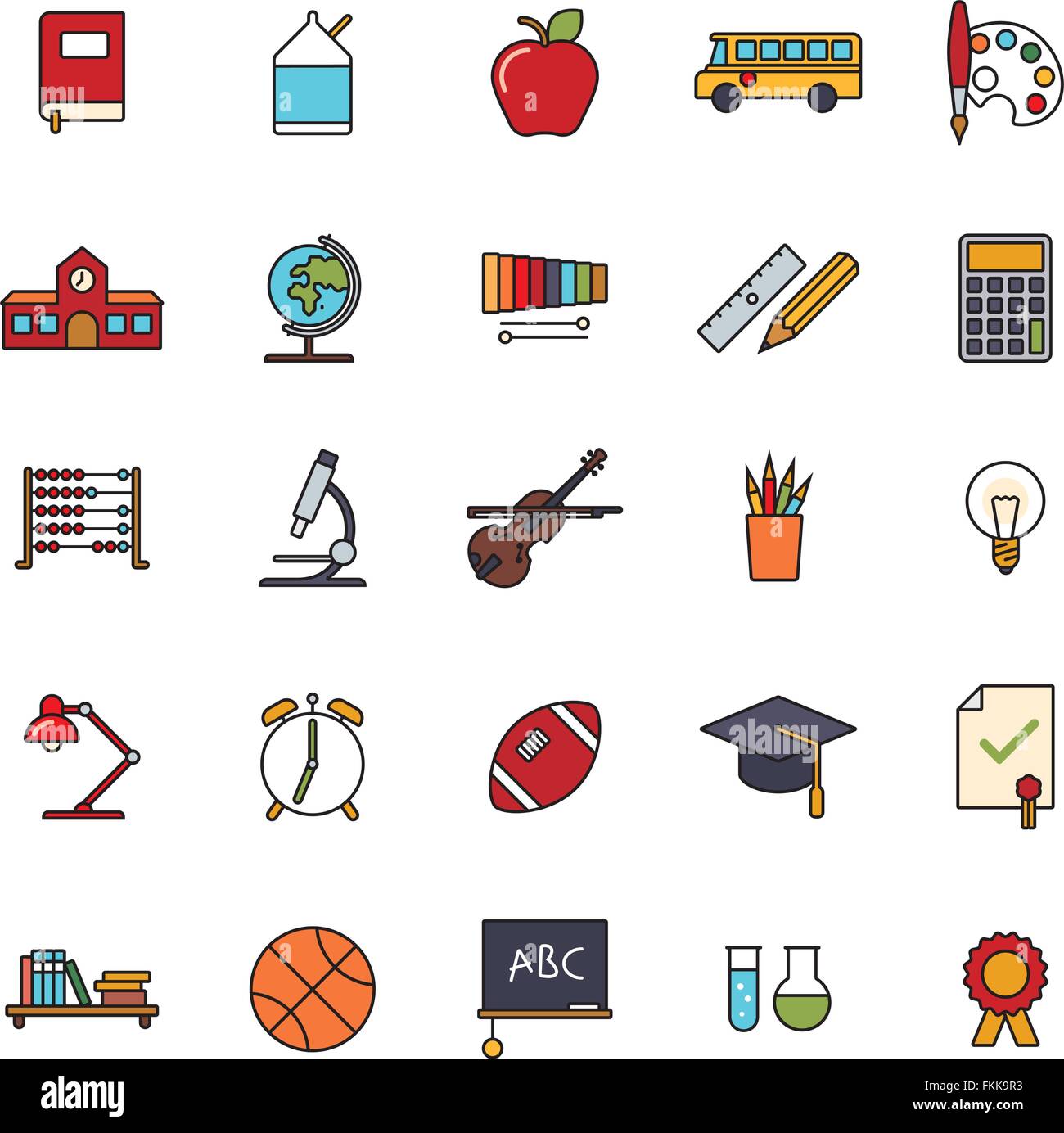 Collection de 25 l'enseignement, secondaire, collégial et universitaire remplie les icônes de ligne Illustration de Vecteur