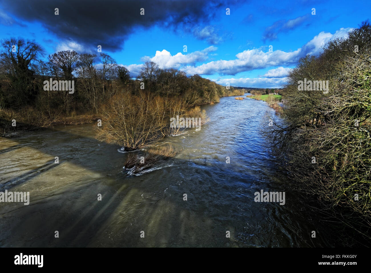 La rivière, Hay-on-Wye (Y Gelli Gandryll ou Y Gelli en gallois) ou 'Foin', une petite ville de marché en Brecknockshire, maintenant Powys, Pays de Galles. Banque D'Images