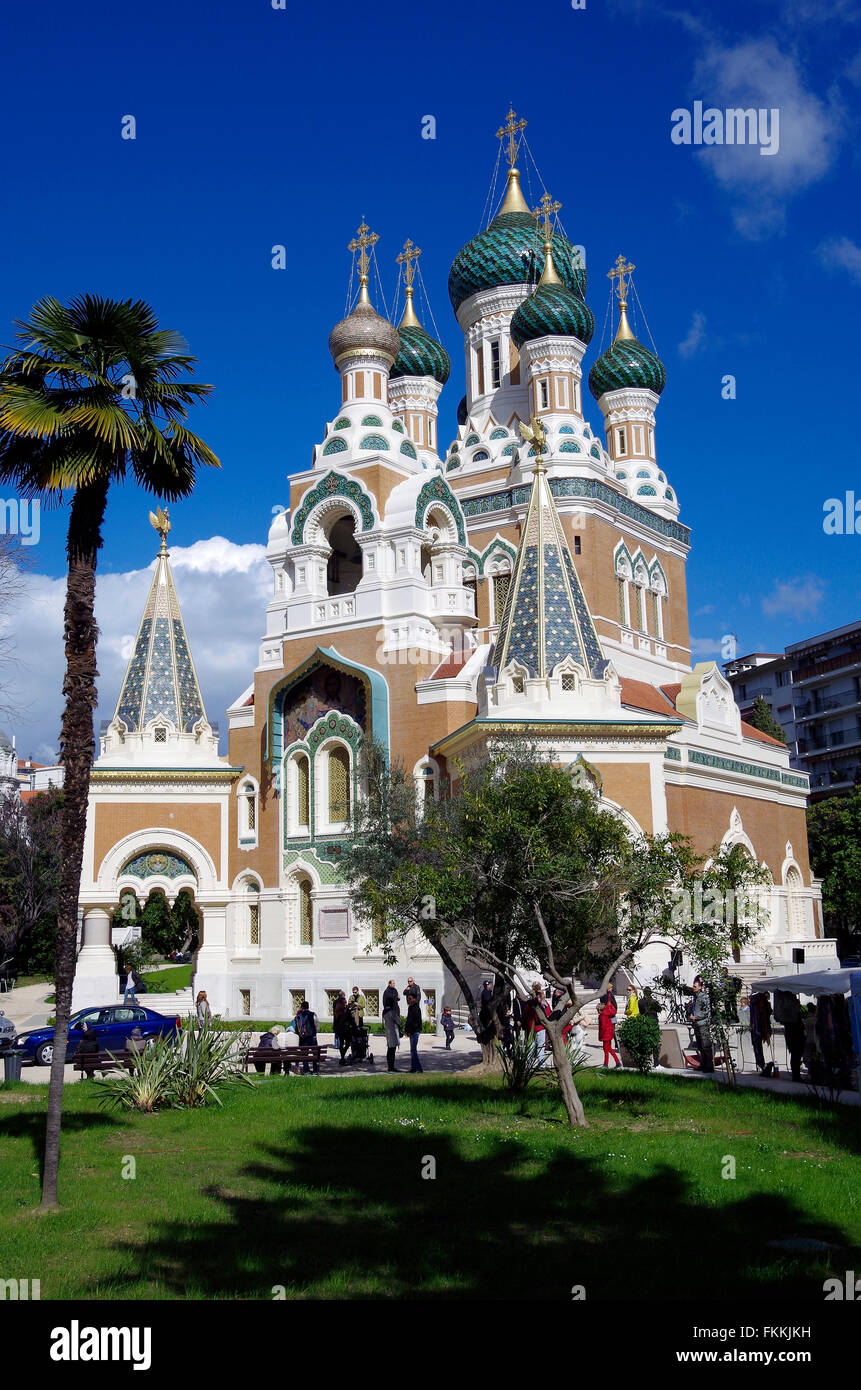 Nice, France, l'Église orthodoxe russe St Nicolas Banque D'Images