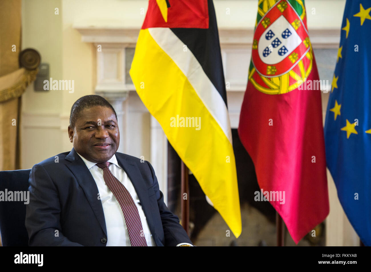 Lisbonne, Portugal. 9 mars, 2016. Le Premier ministre portugais, Antonio Costa reçoit le président du Mozambique Filipe Nyusi pour une réunion bilatérale à la résidence officielle du PM. Dans la photo Filipe Nyusi. Lisbonne, Portugal, le 9 mars 2016. Credit : Gonçalo Silva/Alamy Live News Banque D'Images