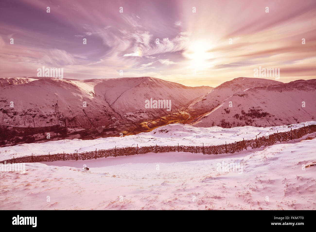 Scène de montagne d'hiver au Royaume-Uni. La couleur du grain et styling appliqué Banque D'Images