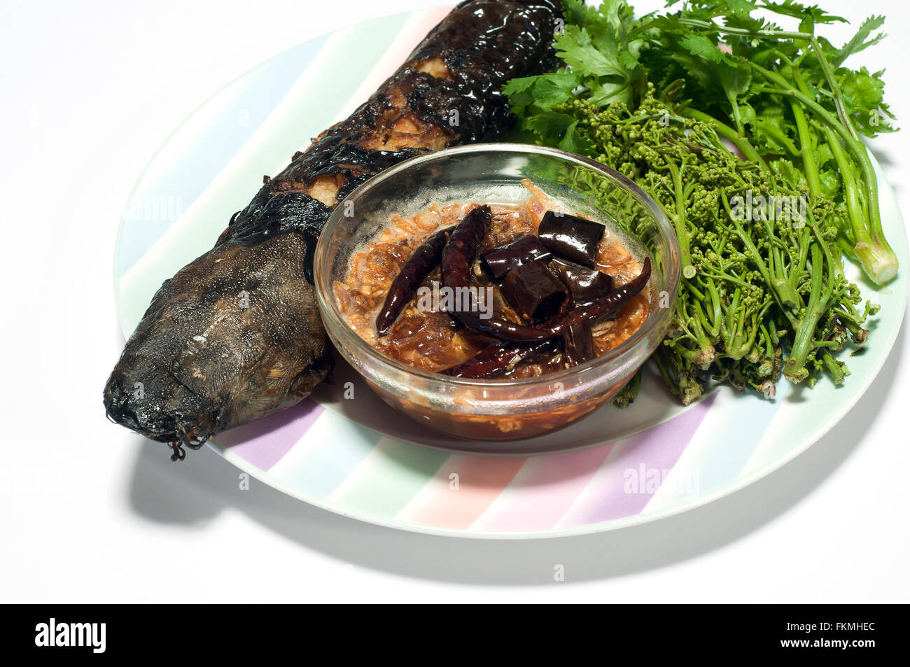 Barbue grillée et sauce tamarin. Banque D'Images