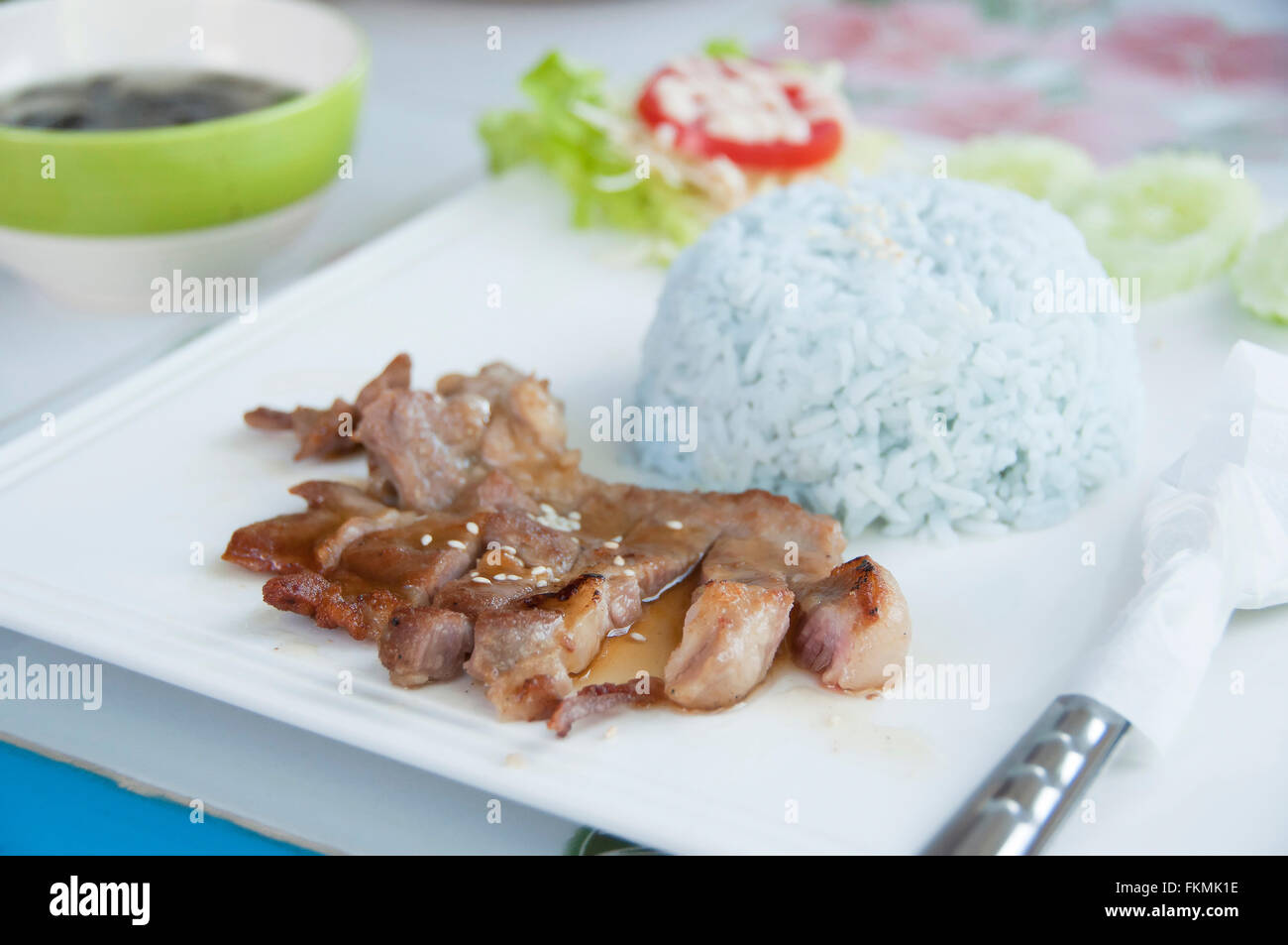 De porc avec du riz grillé coréen. Banque D'Images