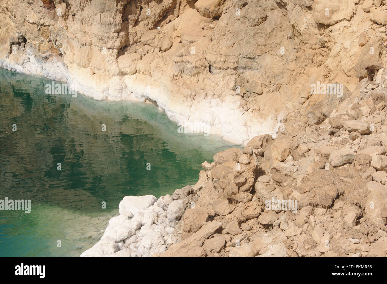 Les dépôts de sel sur les bords de la Mer Morte, Jordanie, Wadi Mujib Banque D'Images