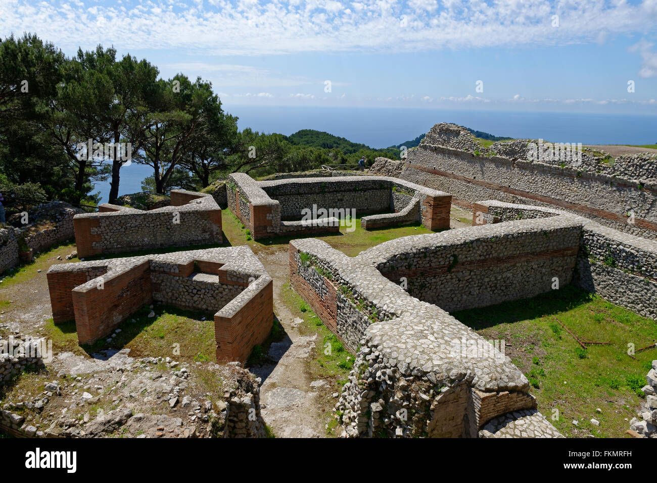 Ruines de la Villa Jovis, Capri, Golfe de Naples, Campanie, Italie Banque D'Images