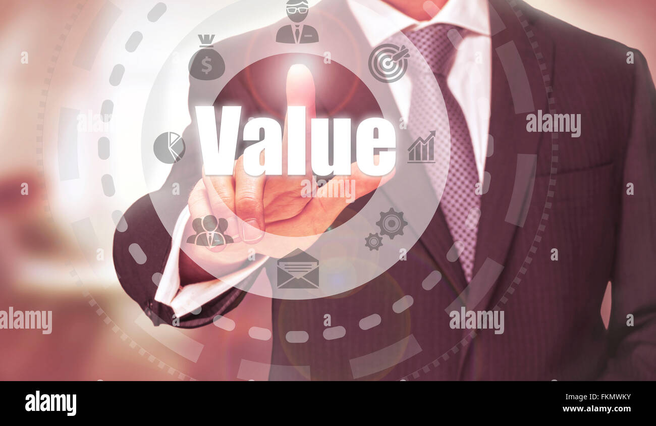 En appuyant sur un concept d'affaires Valeur bouton. Banque D'Images